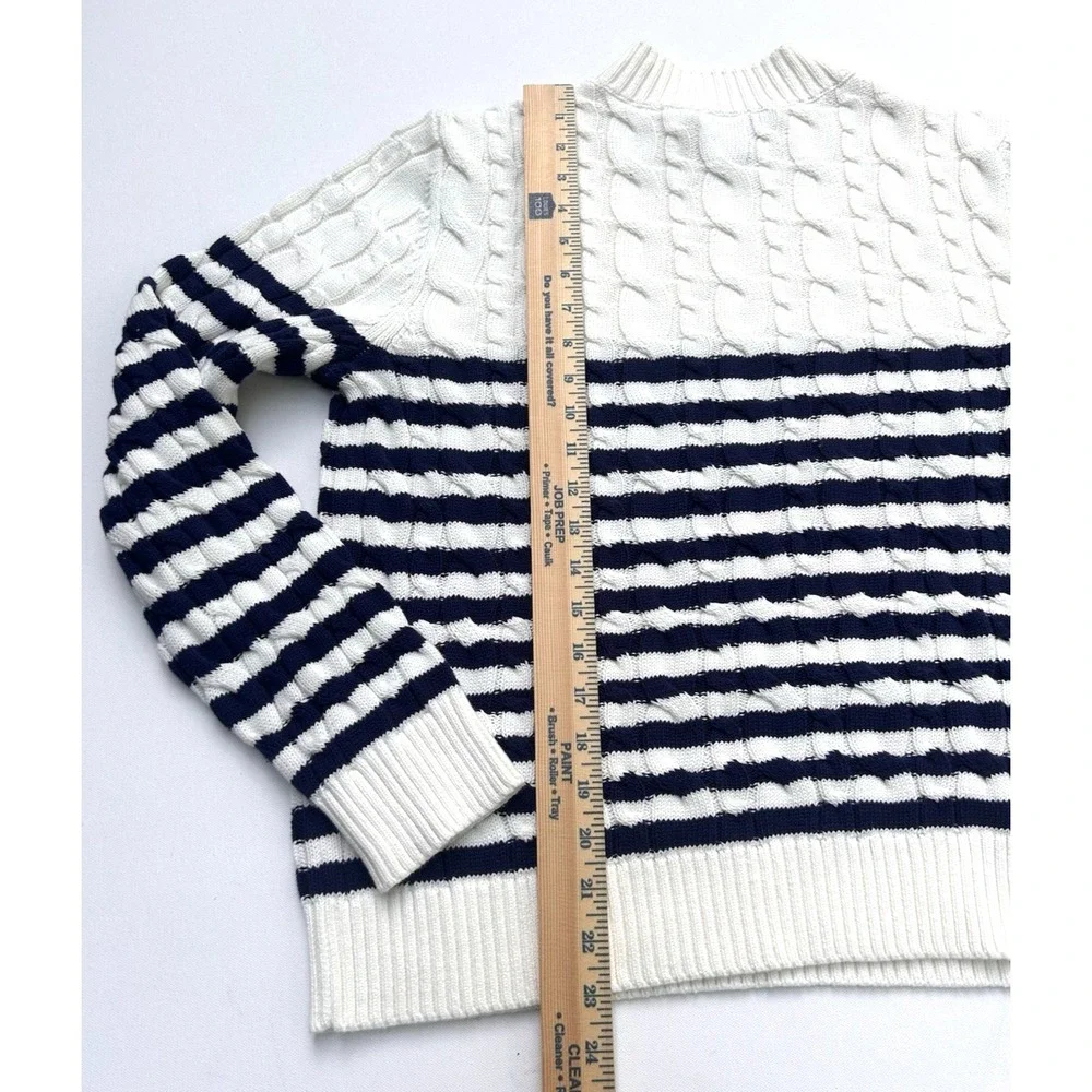 Lands End Stripe Sweater Fisherman Coastal Preppy Size L